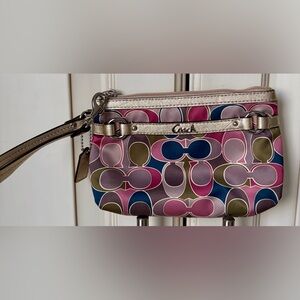 EUC Coach Multicolor Patterned Wristlet with Gold Leather